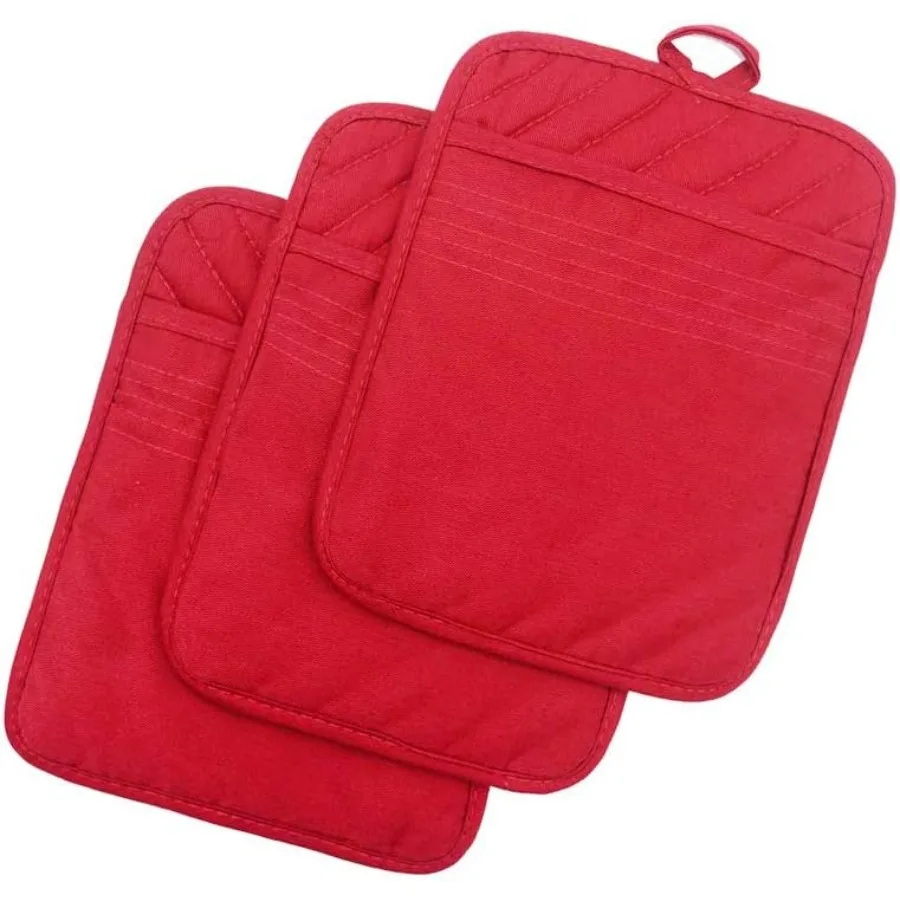 

Pot Holders and Oven Mitts 7" X 9" Heat Resistant Cotton Pocket Pot holder Set Feature of Non Slip Kitchen Hot Pad Oven Mitts 3