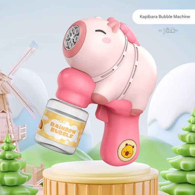 ماكينة فقاعات كابيبالا منفاخ الصابون الأوتوماتيكي مسدس فقاعات كهربائي مع ضوء مسدس فقاعات أوتوماتيكي بالكامل لعبة خارجية 2025