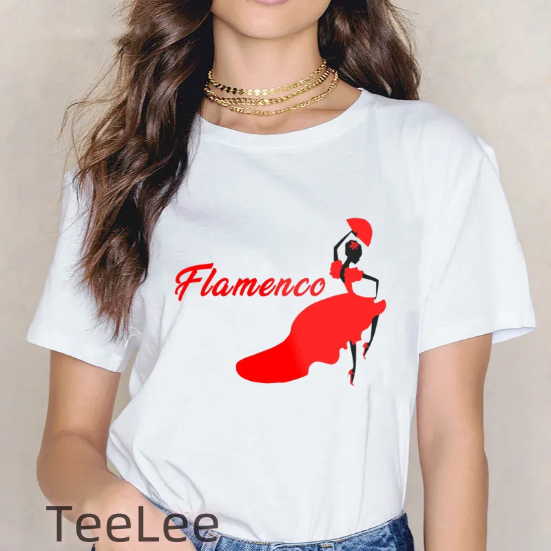 Flamenco flamenca spagna t-shirt donna stampa ballerina top Tee Summer Manga t-shirt donna grafica divertente t-shirt femminile