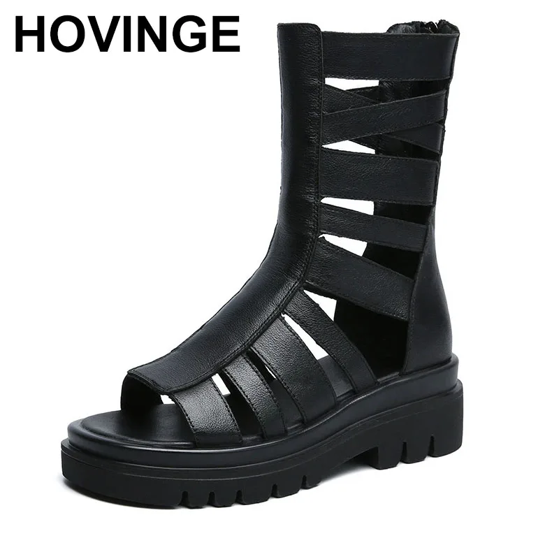 

Women Sandals Open Toe Genuine Leather Back Zipper Wedges Platform Gladiator Sandals Women Summer Cool Boots