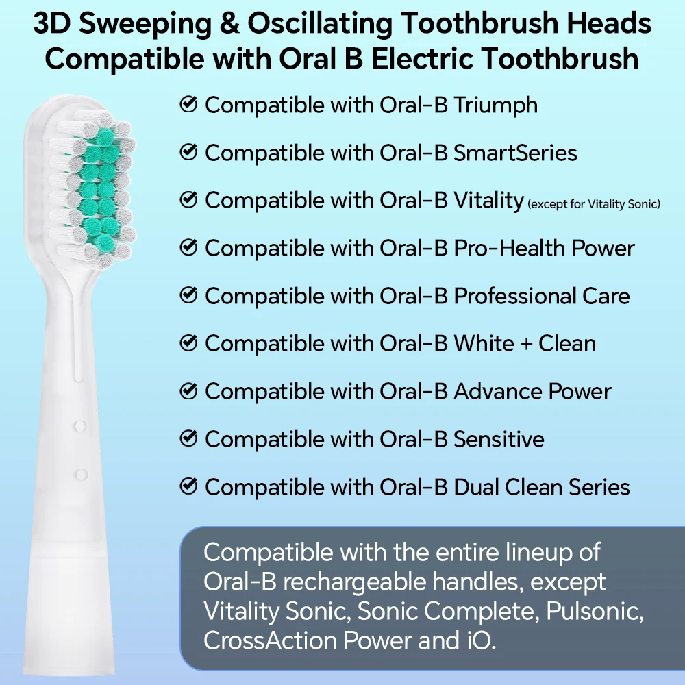 Pack of 2/4/8/12 Compatible with Oral B Electric Toothbrush Oscillation & Vibration Sonic Replacement Brush Heads, for Pro 1000