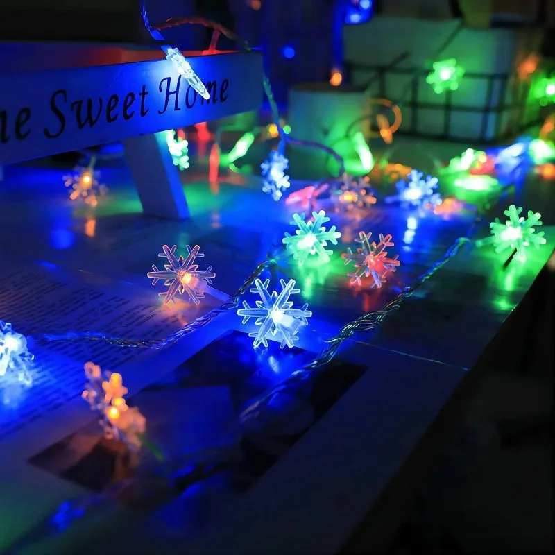 Guirnalda de luces LED con forma de copo de nieve para Navidad, guirnalda alimentada por USB y batería, decoraciones navideñas para fiestas de bodas