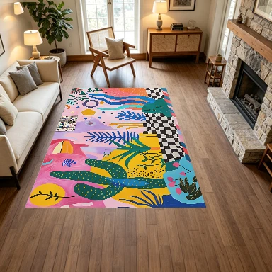 Colorful Abstract Boho Style Cactus Plant Carpet Modern Graffiti Art Rug Floor Non-Slip Mat for Bedroom Dormitory