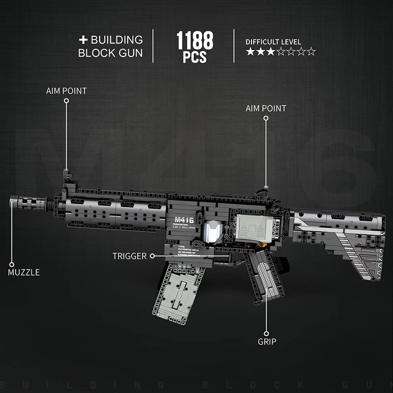 Reobrix 1188 قطعة M416 سلاح عسكري كهربائي غورزا بندقية هجومية نموذج اللبنات MOC بندقية الطوب لعب للأولاد