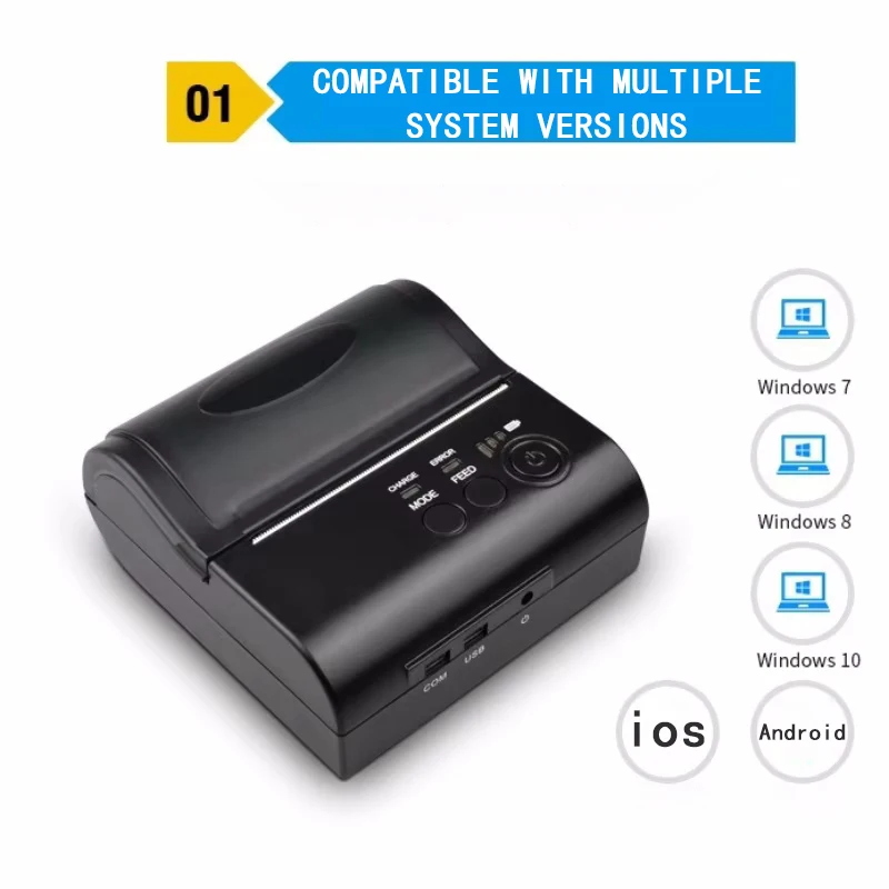 Rechargeable Portable Bluetooth Printer for Mobile Office - 203dpi 80mm Thermal Bluetooth Receipt Printer