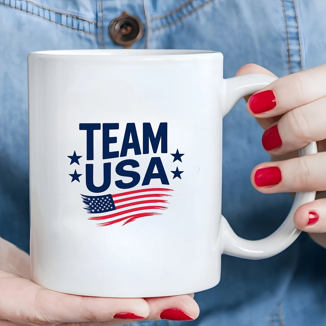 

11oz American Flag Mug Team Spirit Team USA Christmas Office Cup Home Cold & Hot Beverage Cup