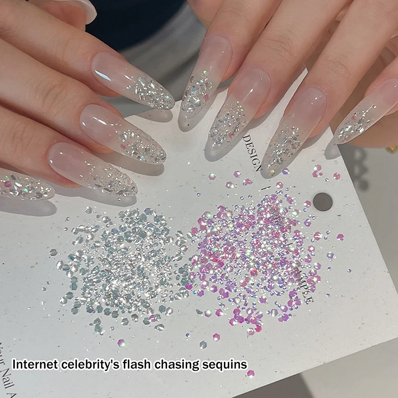 【B】1Jar Mermaid Sparkle Nail Art Glitter Ultra-Thin Laser Flakes Holographic Sequins Irregular Loose Nail Art Dust Accessories