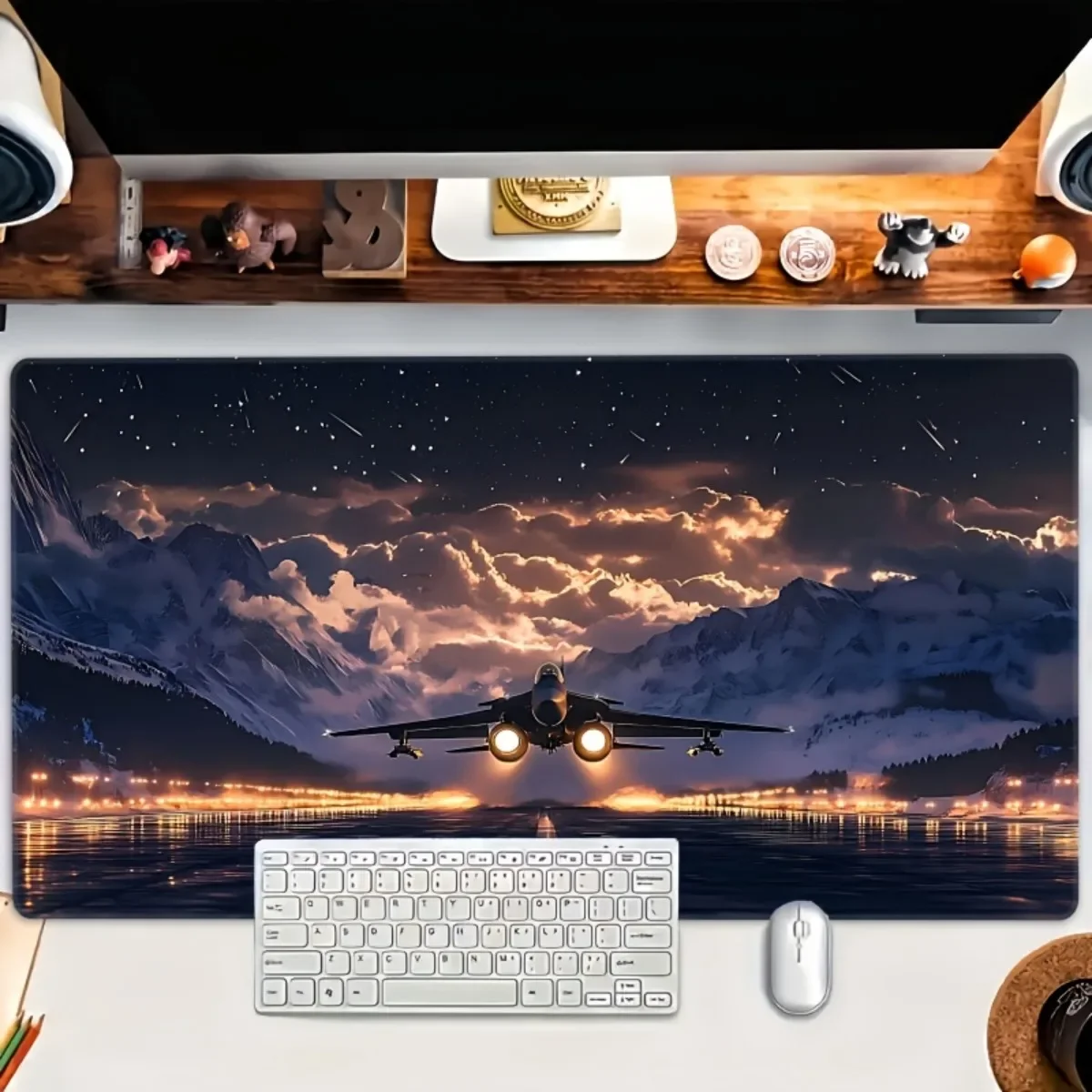 1pc Rubber Mouse Pad HD Aircraft Landing Pattern Non-Slip Base Stitched Edges for Gaming Office