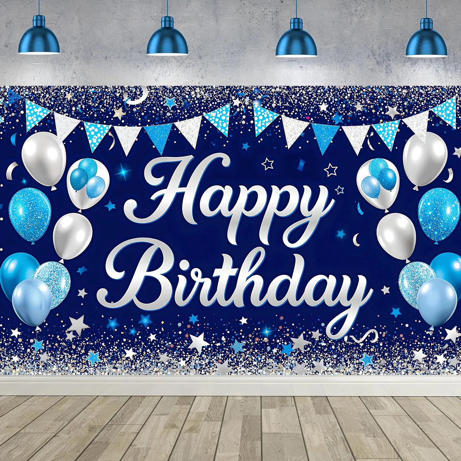 Birthday Backdrop Blue Balloon Happy Birthday Party Diamond Dots Customized Poster Baby Kid Banner Background For Photo Studio