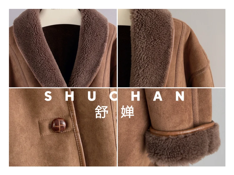 เสื้อโค้ทขนสัตว์แท้ 100% สำหรับผู้หญิง สไตล์เรโทรใหม่ แจ็คเก็ตทรงรถไฟ ขนแกะ เสื้อโค้ทขนสัตว์สำหรับผู้หญิง เสื้อโค้ทฤดูหนาวสำหรับผู้หญิง