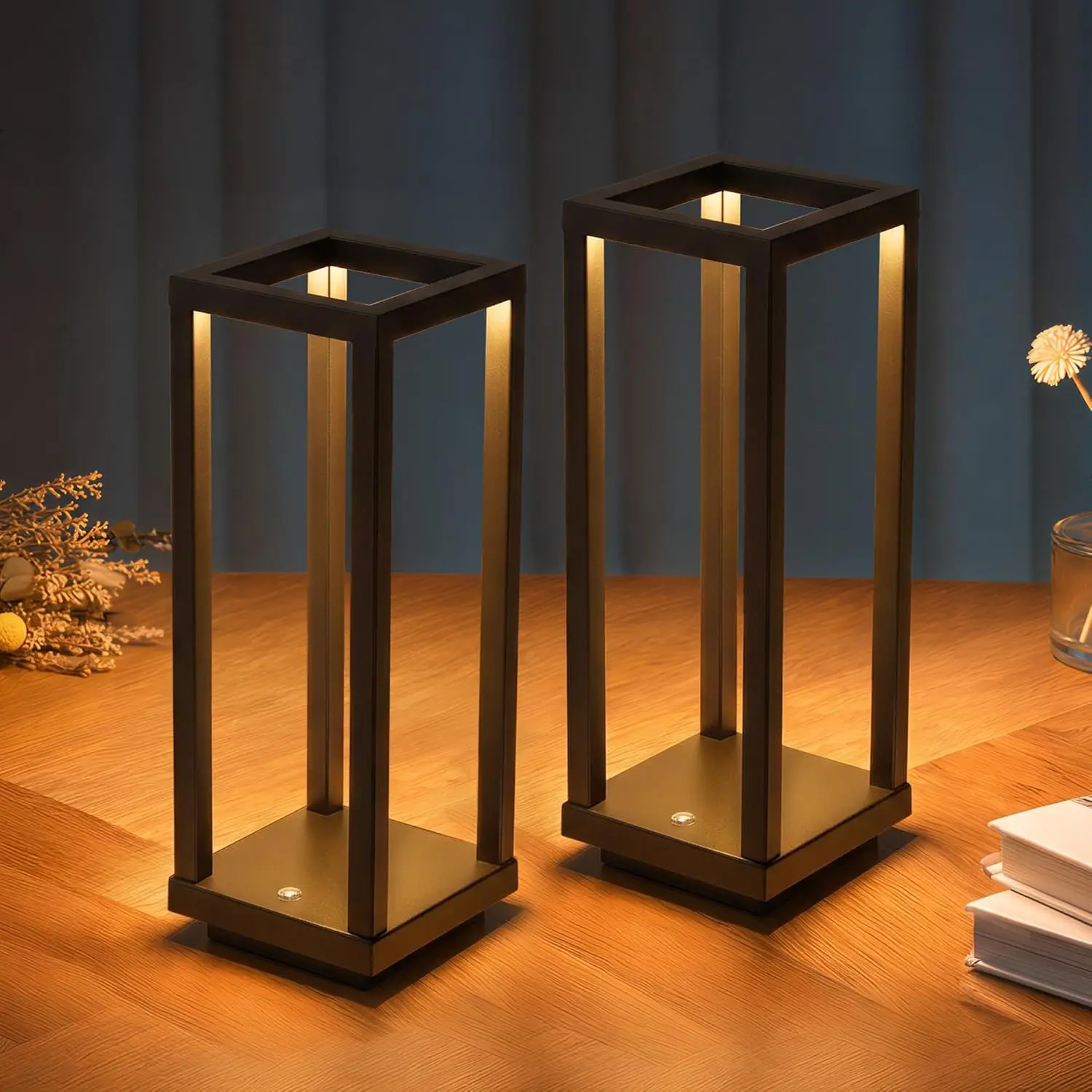 

Cordless Waterproof Table Lamps Set of 2, Black Rechargeable 4000mAh Battery Operated Desk Lamp 2700K 3-Level Dimmable Portable LED Lighting for Patio Camping Bedroom Night Light