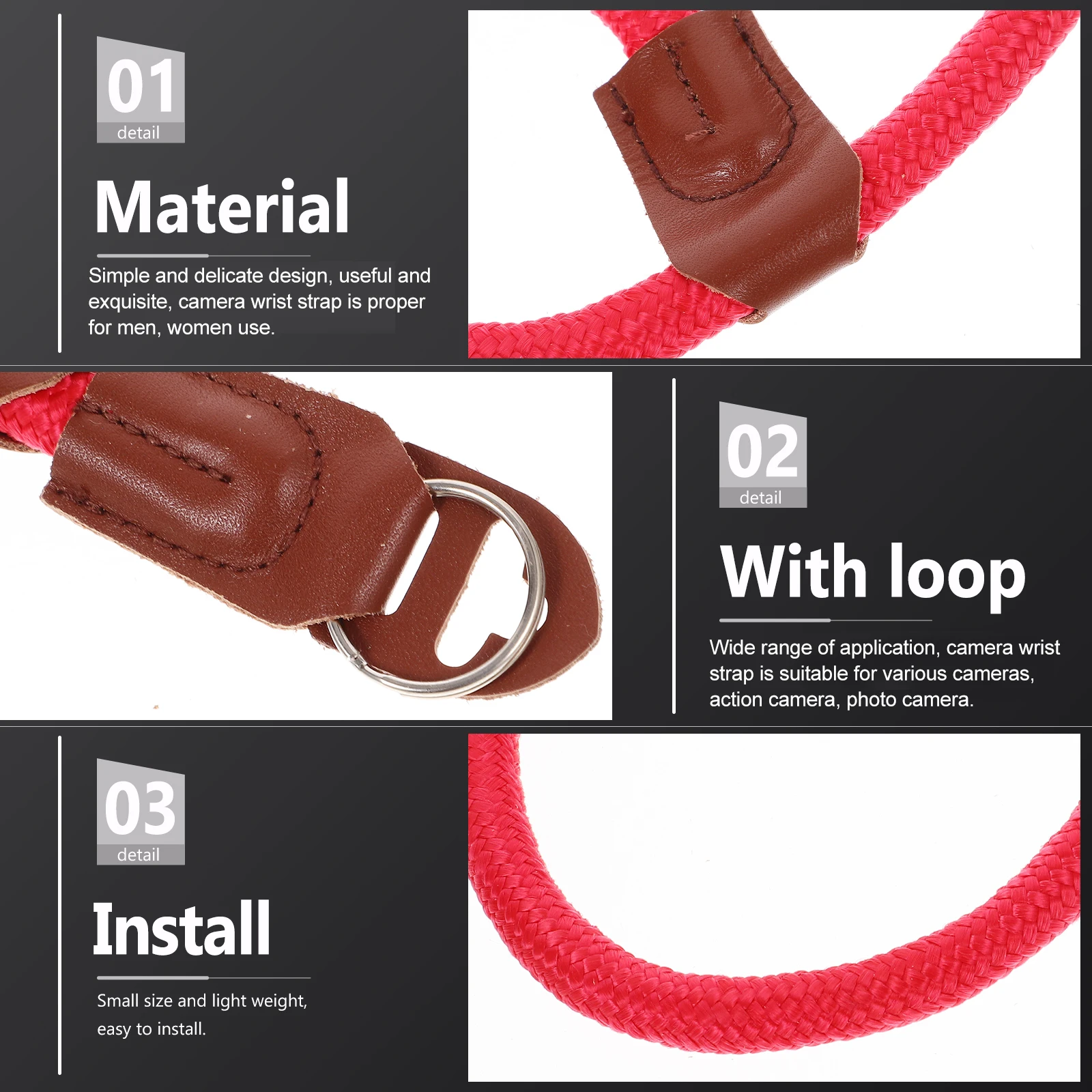 

Camera Wrist Strap PU Adjustable Sports Lanyard for DSLR Action Cameras Outdoor Hiking Photo Hand Strap