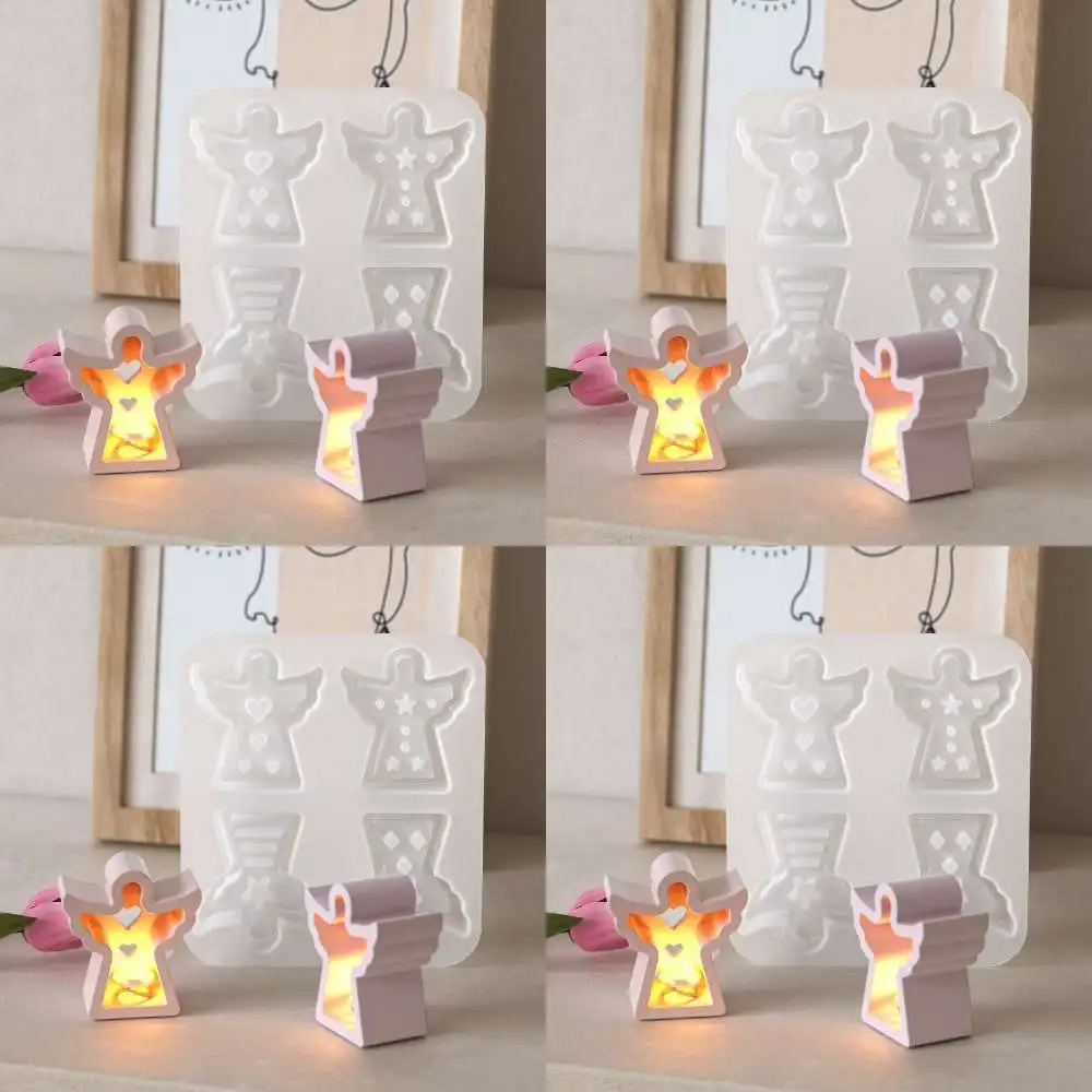 4パターンエンジェルシリコンモールドDIY中空スノーフレークスターハートハンギングエンジェルオーナメント石膏モールドUVレジンモールド ﻿