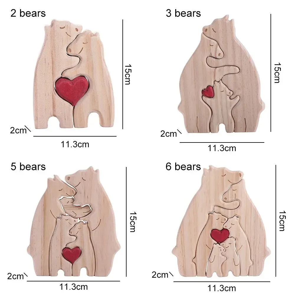 Rompecabezas de arte con temática familiar de oso personalizado de madera, bricolaje, nombre de la familia, adorno de escritorio, decoración del