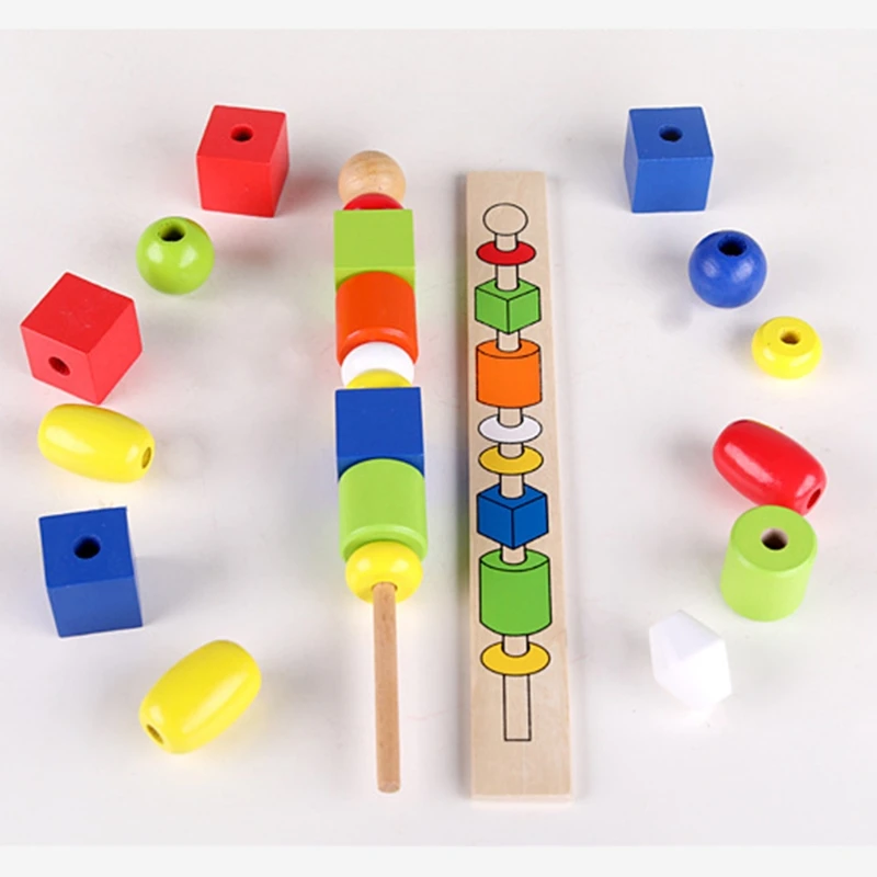 Wooden Bead Sequencing Set Block Kids Children Educational Gift