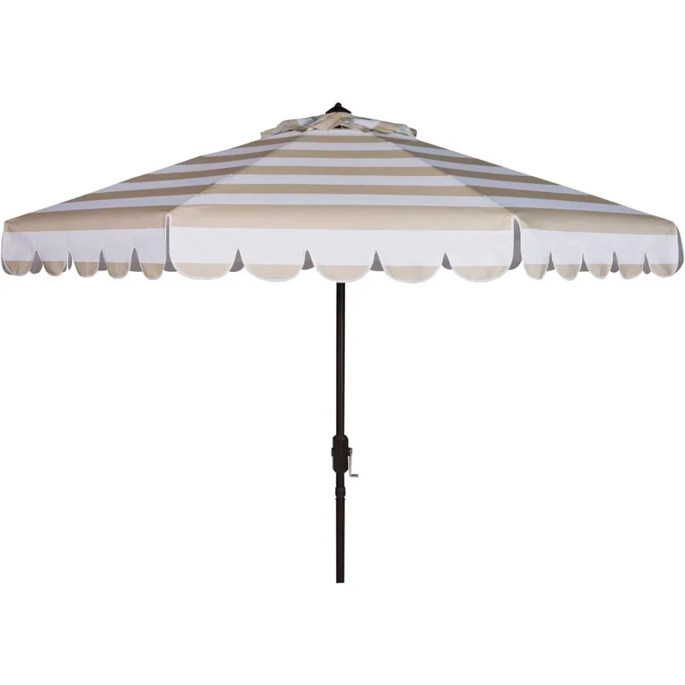 

Outdoor Collection Maui Beige and White Single Scallop Striped 9Ft Crank Push Button Tilt Umbrella Outdoor Garden Parasol Canopy