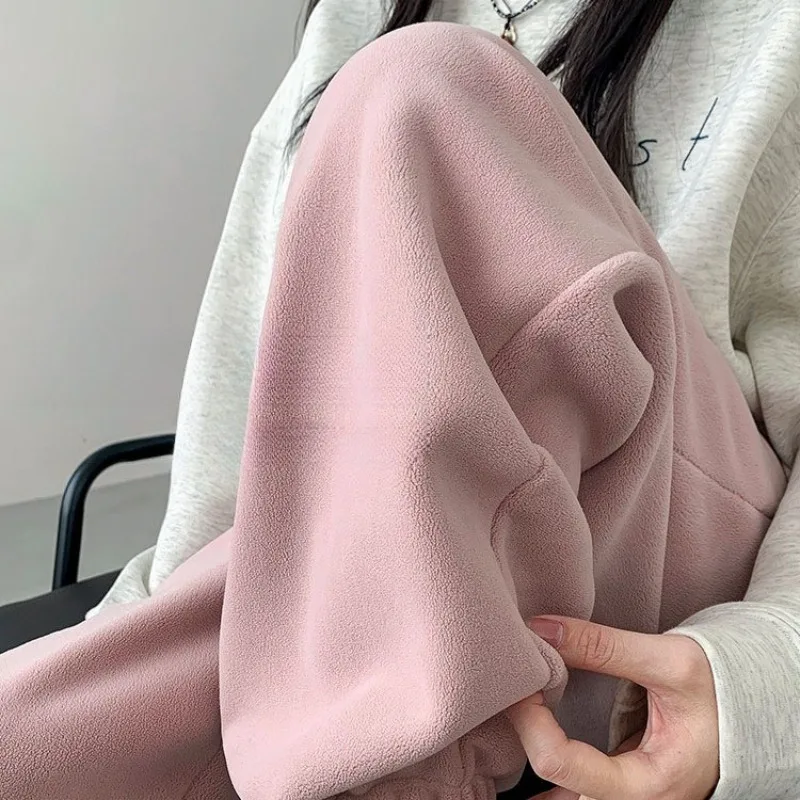 

Pink Fleece Sports Pants for Women Autumn and Winter Thick Warm Cotton Pants Small Stature Ankle Binding Fleece Sanitary Pants