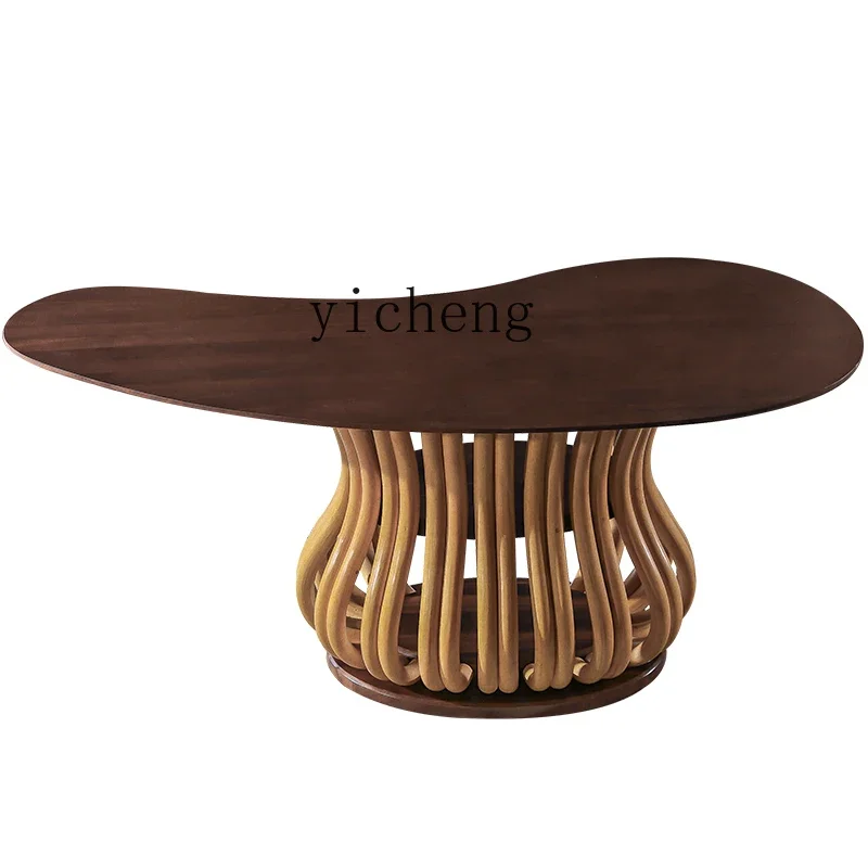 

Designer Teak Solid Wood Rattan Calligraphy Cabinet a Combination of Housing Departments Console Table Office Crescent Table