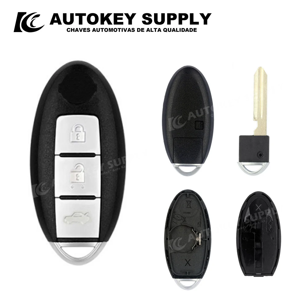 ForNissan Smart Card Key Shell 3 Buttons Without Card Slot  (Battery Holder On The Right)(With Logo)  Autokeysupply AKNIS257