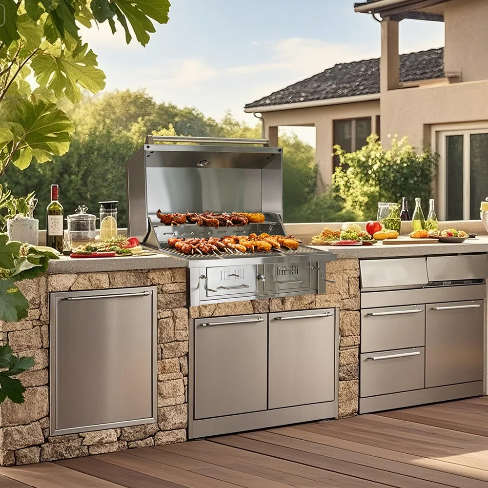 High-end Heavy Duty Premium Stainless Steel Built in 304 Stainless Steel Outdoor Kitchen 2 Doors OEM Garden Charcoal BBQ Grill