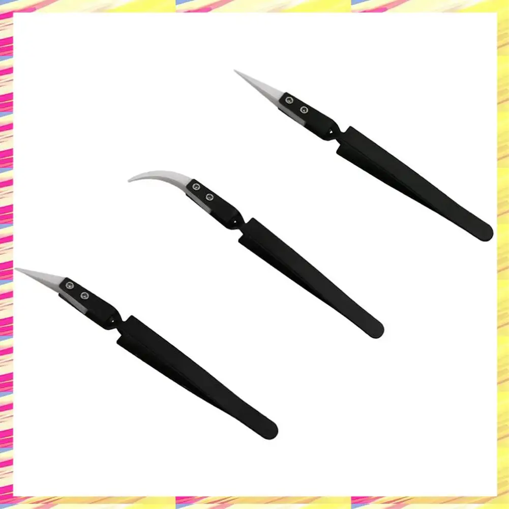 ABJJ 3Pcs Anti-Static Reverse Tweezer IC SMD SMT Reverse Tweezers Heat Resistant 1000 Degree Hand Tools
