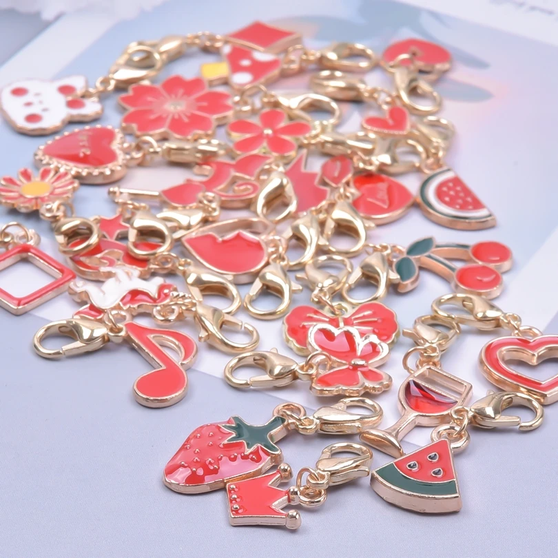 Random Charms With Lobster Clasps Fruit Animal Flower Enamel Charm Pendants For Jewelry Making Supplies Fit Keychain Backpack