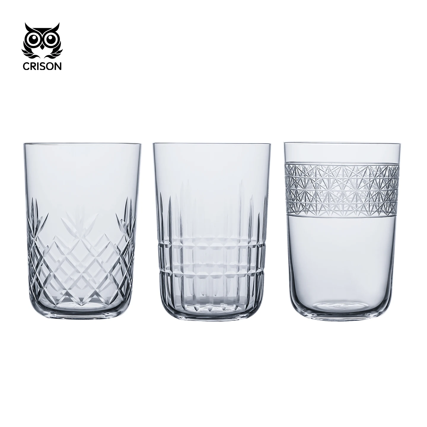 

CRISON Lead-Free Crystal Engraved Long Drink Cocktail Cup Juice Glass Bar Colin Water Cup with Gift Box