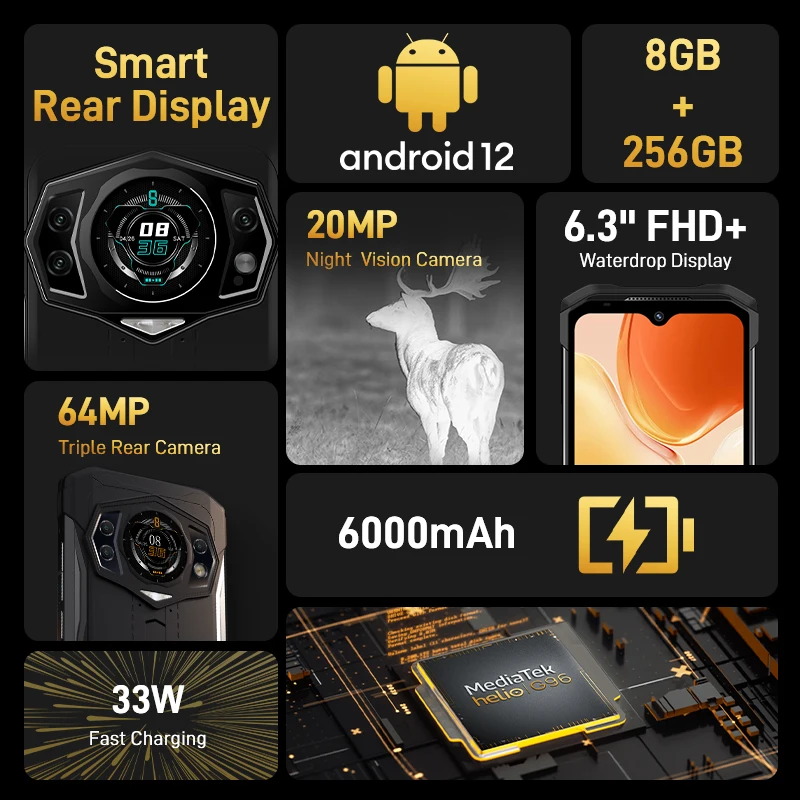 DOOGEE S98 هاتف قوي 8 + 256GB أندرويد 12.0 6.3 "LCD FHD عرض الهاتف الذكي الخلفي G96 ثماني النواة كاميرا 64MP 6000mAh الهاتف #2