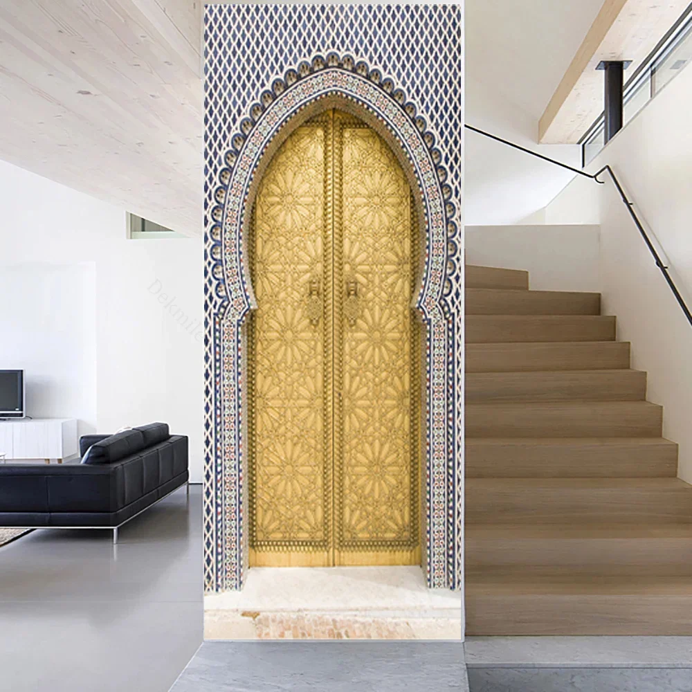 3D Door sticker Art Arch renovation poster Mecca Muslim Mosque Cabinet Wall sticker Custom mural