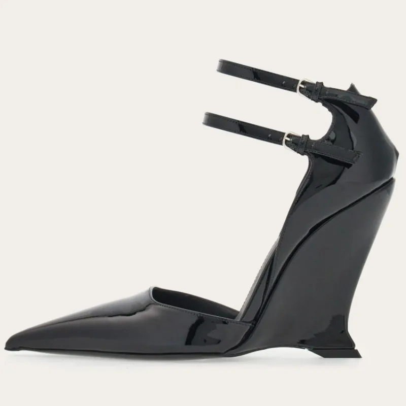 

Новые туфли на высоком каблуке с острым носком и плоской пряжкой, летние женские сандалии из лакированной кожи в европейском и американском стиле, размеры 35–43