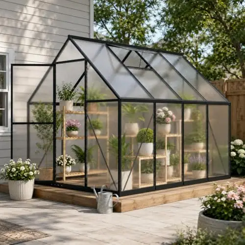 6x8 FT Polycarbonate Greenhouse, Walk-in Greenhouses for Outdoors, Aluminum Frame Plant Green House with Locking Door &
