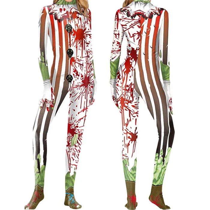 Halloween Bodysuit Cosplay Kostüm 3D-Druck sexy Phantasie Overall Zentai blutige Overalls Karneval Urlaub Outfit für Frauen Mädchen