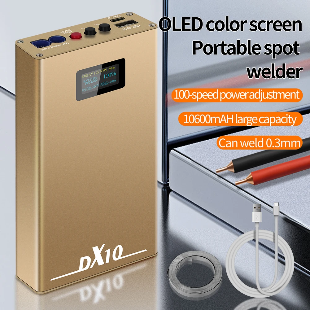 DX10 Mini Spot Welding Machine 10600mAh OLED Screen Adjustable Battery Spot Welder 0.1/0.12mm Nickel For 18650 8awg Spot Pens