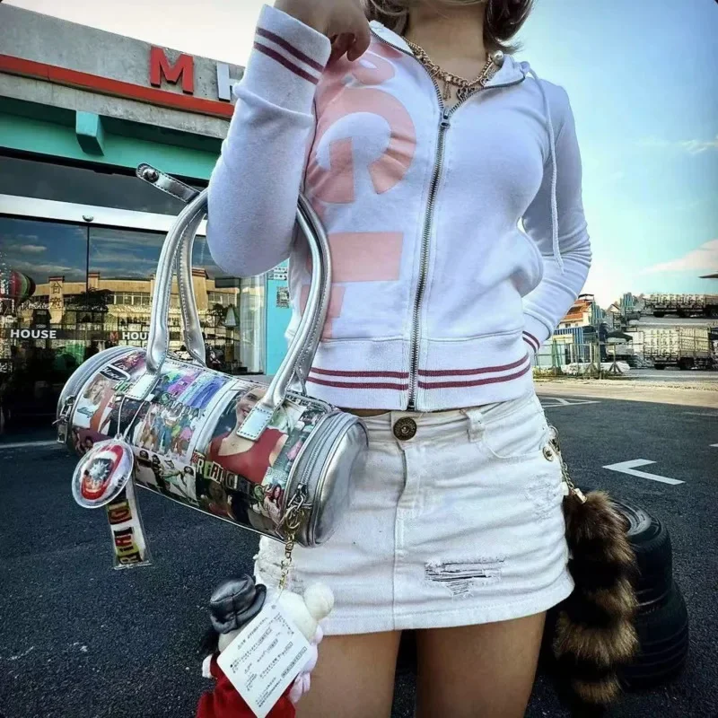 

Women's Handbag Y2K Punk Original Full Print European And American Portrait Laser PU Shoulder Bag High Capacity Handbag Gift New