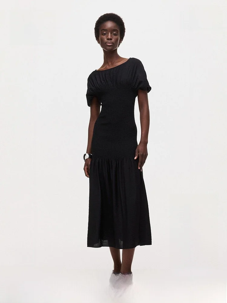 

Spring New Arrival Women's Pleated Dr Casual Sle One oulder ort Sve Fitted Version Daily Wear H&M 322337