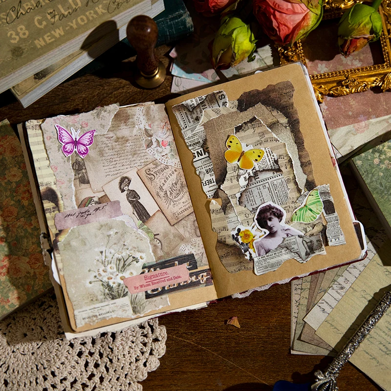 100 pcs Material Book Literature Art Retro Letters Flower Tent Message Decoration Backing Paper Writing Material Paper 4 models