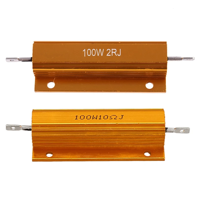 2Pcs Gold Aluminum Clad Power Resistor Resistance 100W - 2 Ohm 2R & 10 Ohm 10R