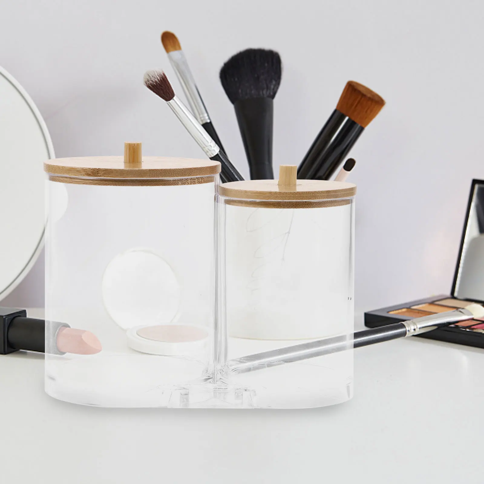 

Clear Acrylic Cotton Swab Holder Organizer Makeup Pads Storage Box Portable Bathroom Jars with Lid Multifunctional Small Objects