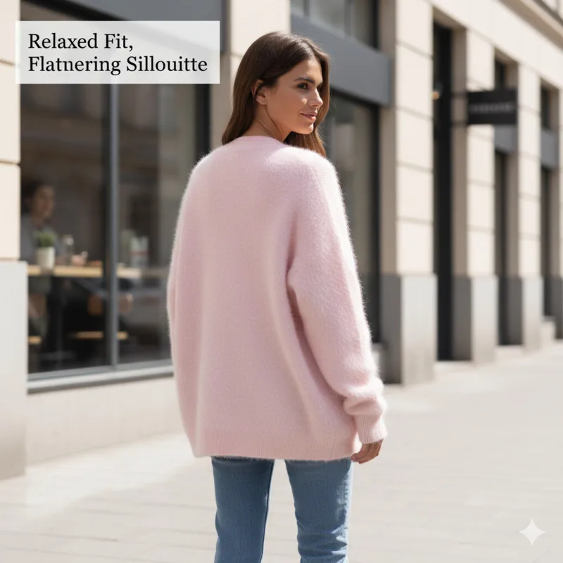 

Осень-зима женский свитер оверсайз кардиган из искусственного меха норки с текстурой пуговиц дизайн свободного покроя мягкая вязка повседневный модный стиль