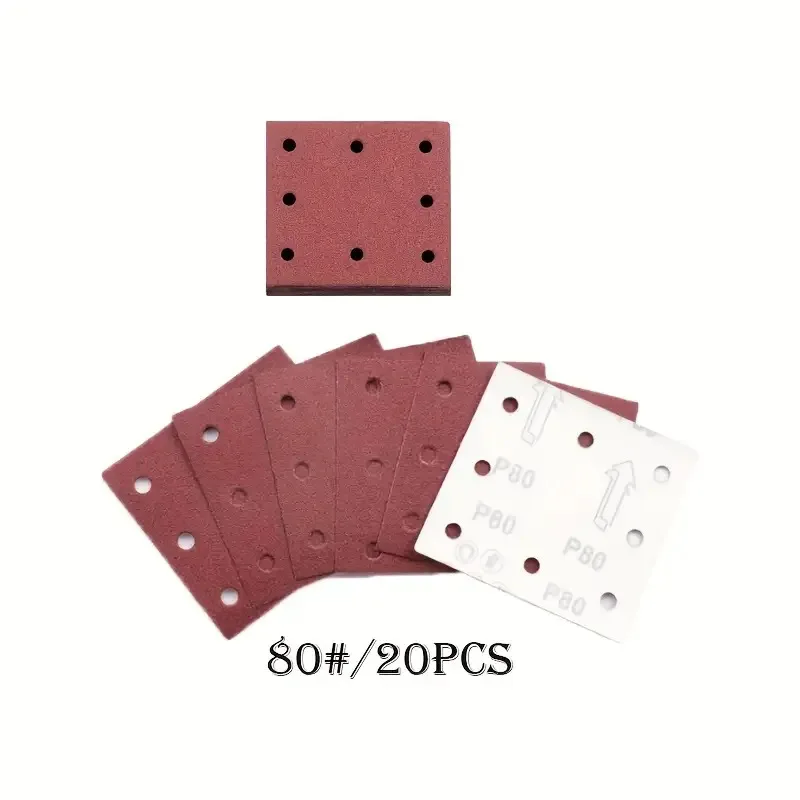 20 قطعة من ورق الصنفرة ذو 8 فتحات مقاس 110 × 115 مم، مجموعة ورق الصنفرة 60-800 خطاف ورق الصنفرة المستطيل ولوحة ورق الصنفرة #5