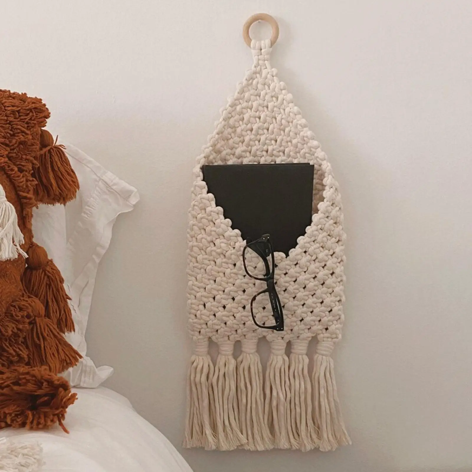 

Wall Hanging Nordic Storage Net Bag Storage Organizer Organizing Boho Holder Versatile Decoration Wall Art Decor for Kid Room