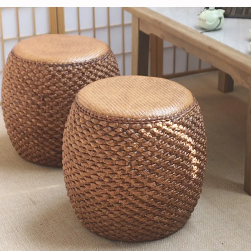 Niedriger Hocker Sofa Hocker Rattan gewebter Stroh runder Hocker Tatami Stuhl Tee Stuhl Hocker Wohnzimmer Bank kleiner Hocker Trommel hocker 2024