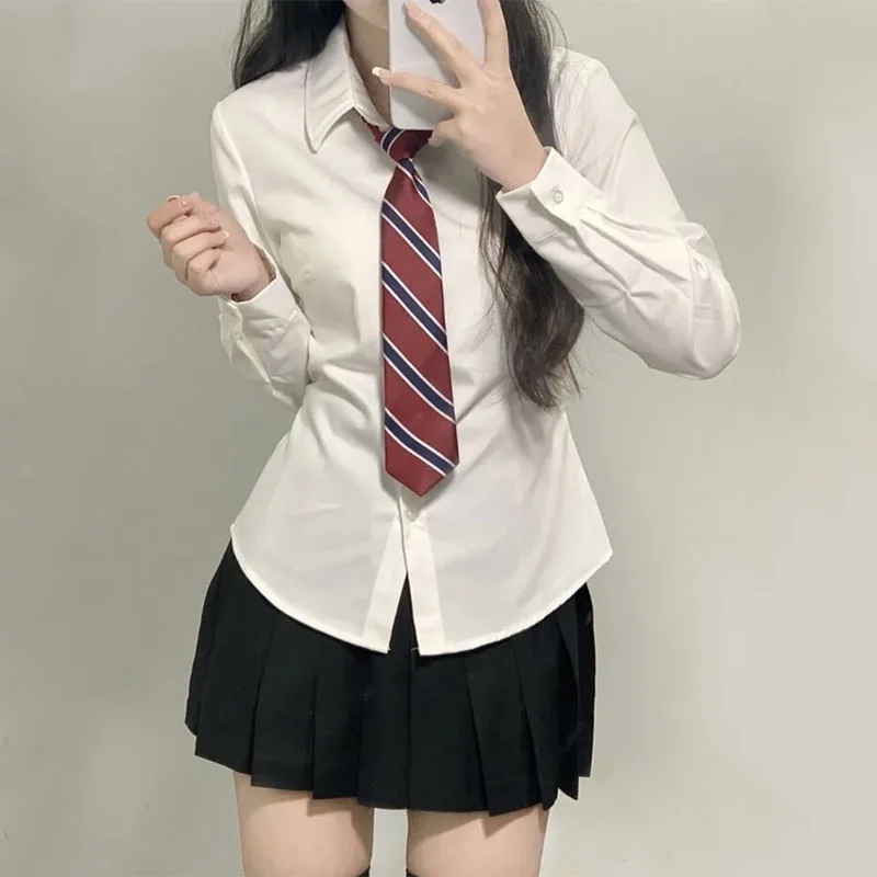 

Pure Desire Wind JK Uniform Skirt Sets Corset Long Sleeve New Preppy Style Slim All-match Ingle-breasted Lapel Sweet Shirt Suite