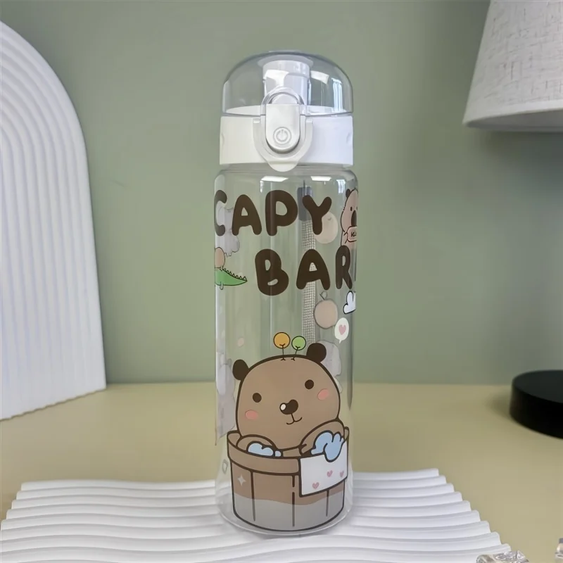 780ml Capybara Transparent Cute Cartoon Water With Carry Strap Leakproof Portable Outdoor Drinking Cup Sports Bottle_maomaolike.com