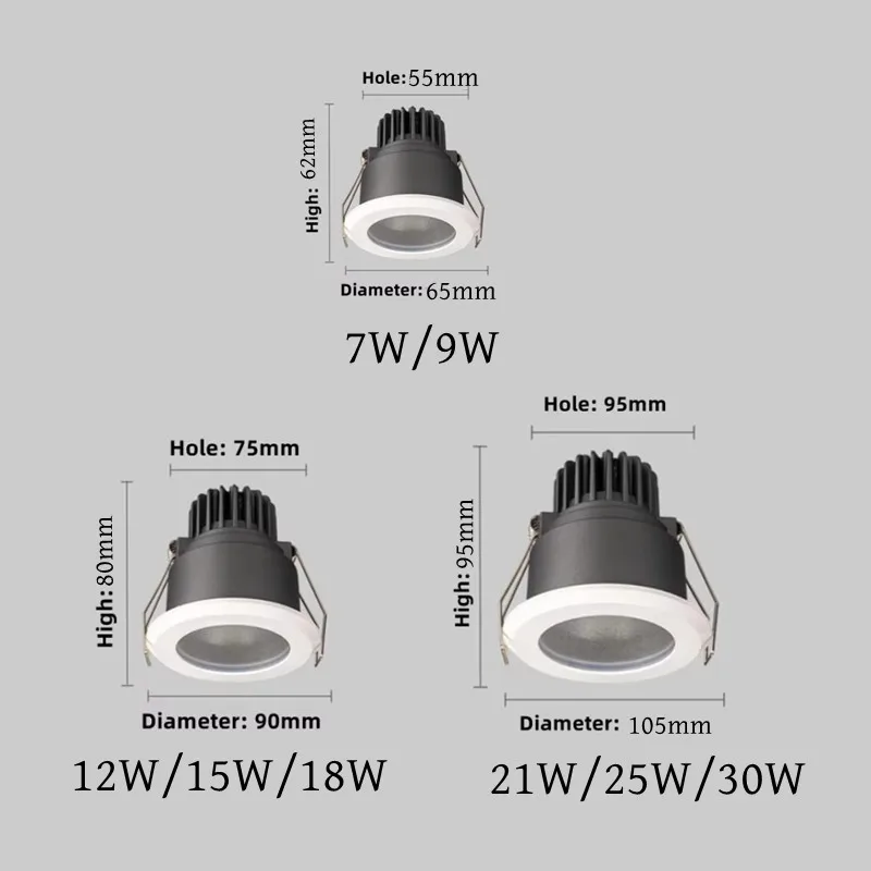 Wbudowany wodoodporny i przeciwodblaskowy reflektor IP65 85V-265V kuchnia łazienka okap czarno-biała lampa sufitowa LED spo