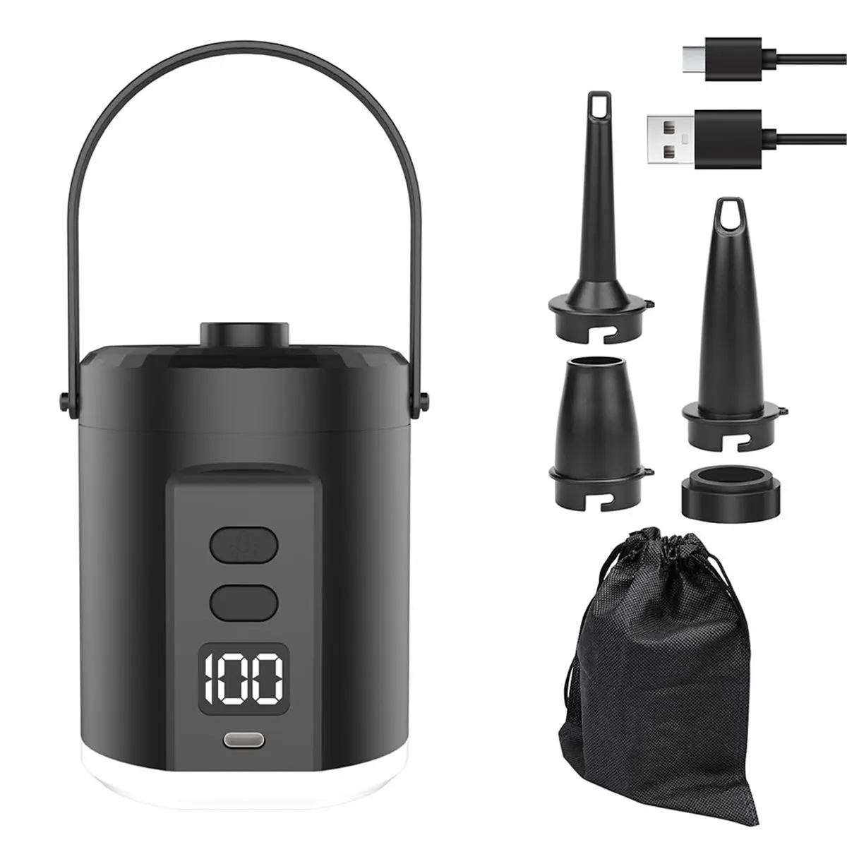 A1707P ~Outdoor Mini Portable Air Pump with LED Light and Digital Power Display Used for Inflation and Deflation of Air Cushions