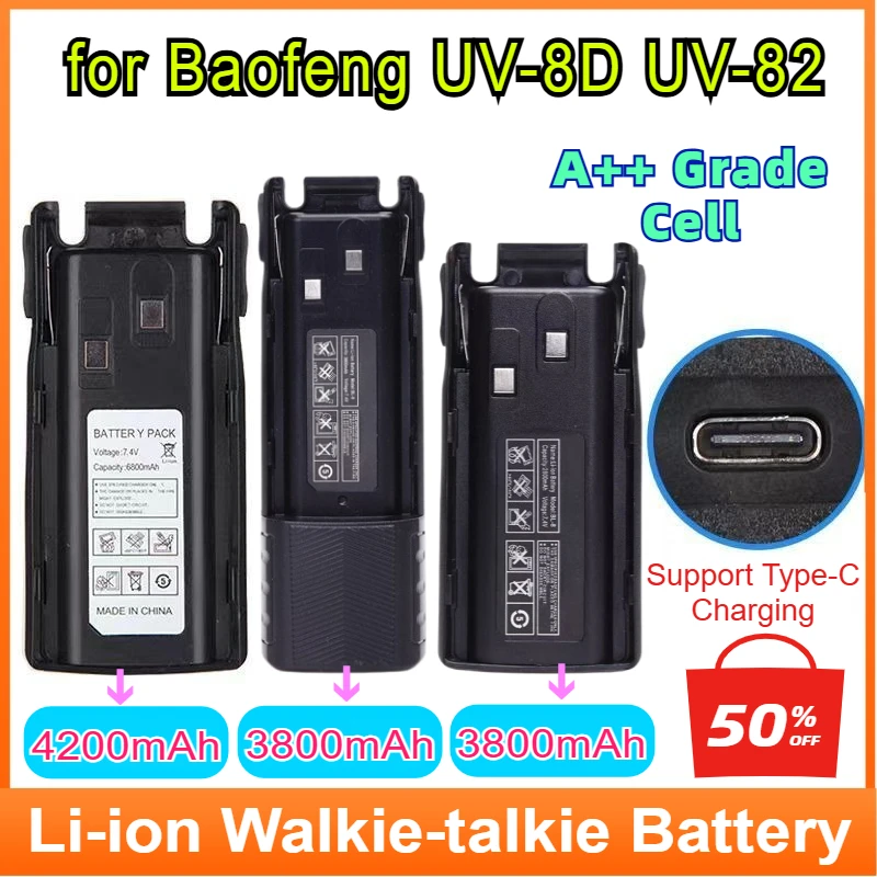 For Baofeng UV-82 Battery Pack Type-C Charge Li-ion Rechargeable DC 7.4V BL-8 UV-8D UV-82HP Radio Accessories