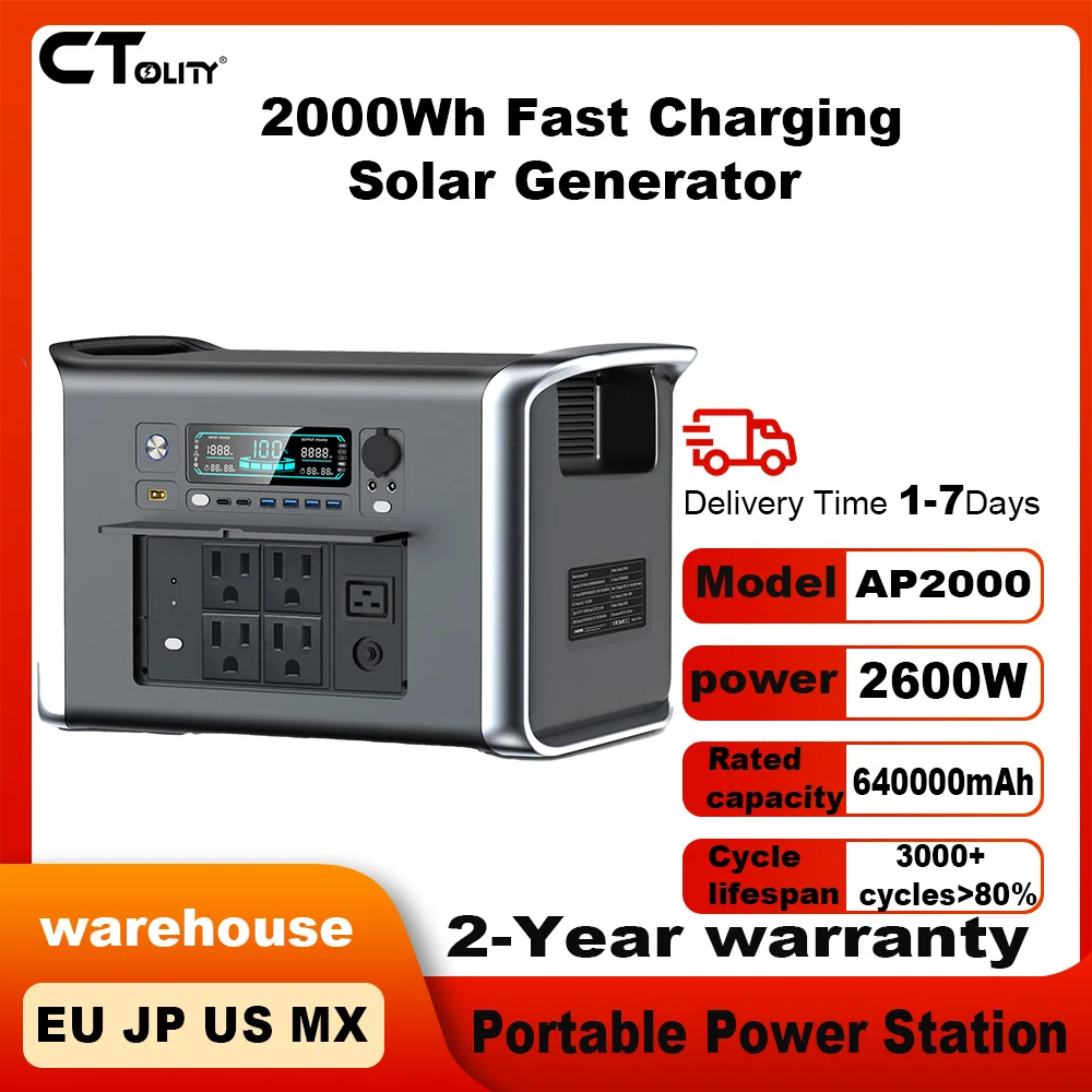 

Outdoor Camping 2600W 640000mAh Portable Power Station 2048Wh Fast Charging Solar Generator For RV Home Energy Storage Fishing