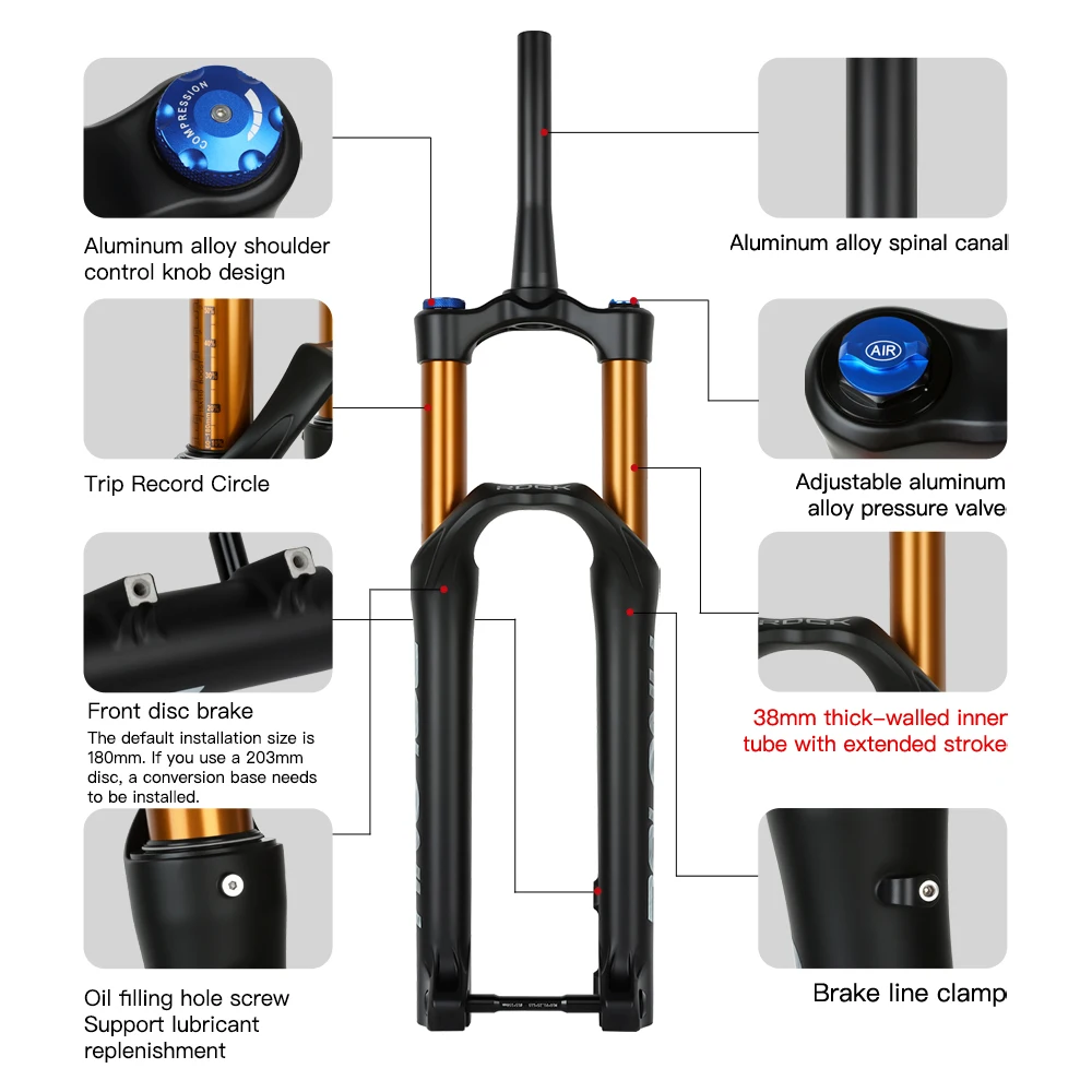 BOLANY 38mm 160mm Air Suspension MTB Fork 29 15x110mm