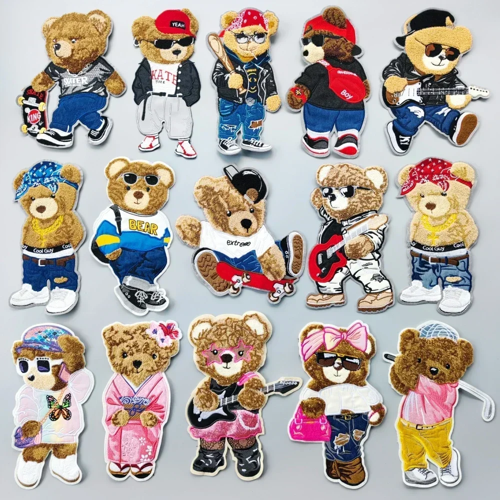 Embroidery New Fashion Big Bear Patch,Animal Cartoon Boy Appliques,chenille Bears Girls Badges,Patches for Clothing WF2310162